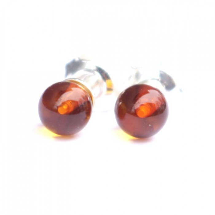 Cognac Color Baltic Amber Stud Earrings Sterling Silver 925